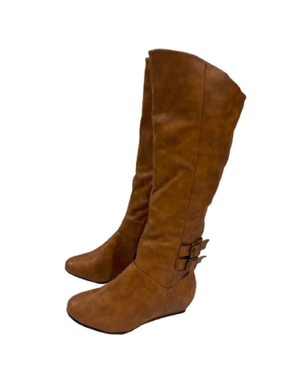 Women’s Wild Diva Brown Faux Leather Slip On Boots Size 8.5 US!